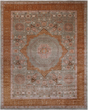Green Geometric Persian Mamluk Hand Knotted Wool Rug - 12' 0" X 15' 7"