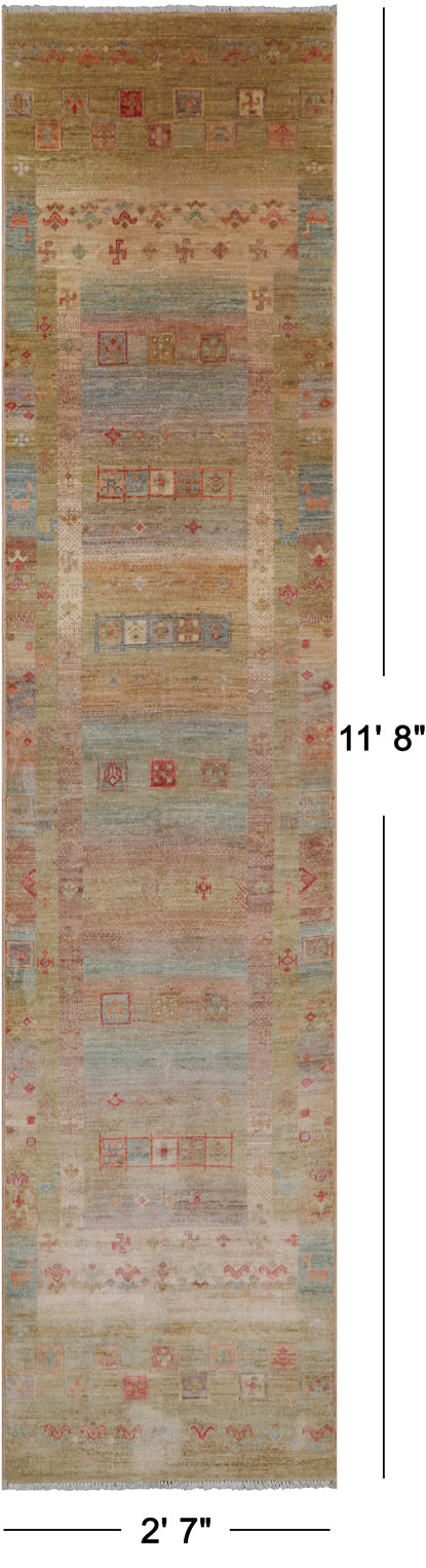 Tribal Persian Gabbeh Handmade Wool Runner Rug - 2' 7" X 11' 8"