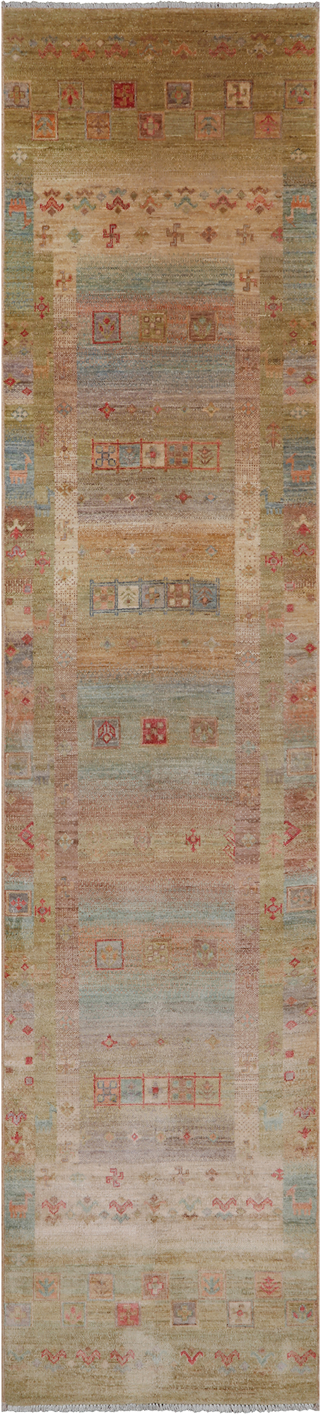 Tribal Persian Gabbeh Handmade Wool Runner Rug - 2' 7" X 11' 8"