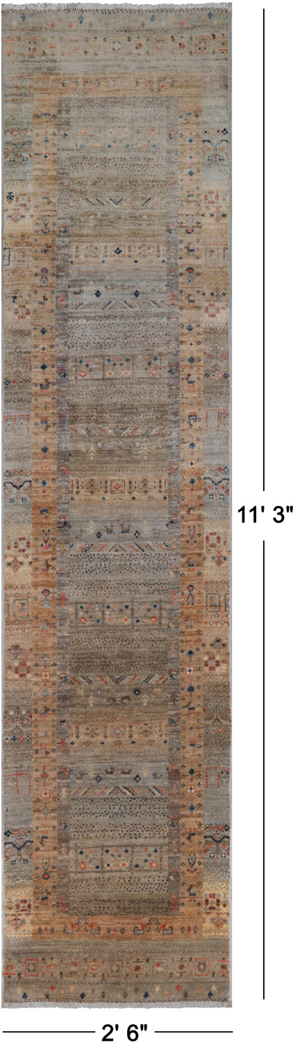 Tribal Persian Gabbeh Handmade Wool Runner Rug - 2' 6" X 11' 3"