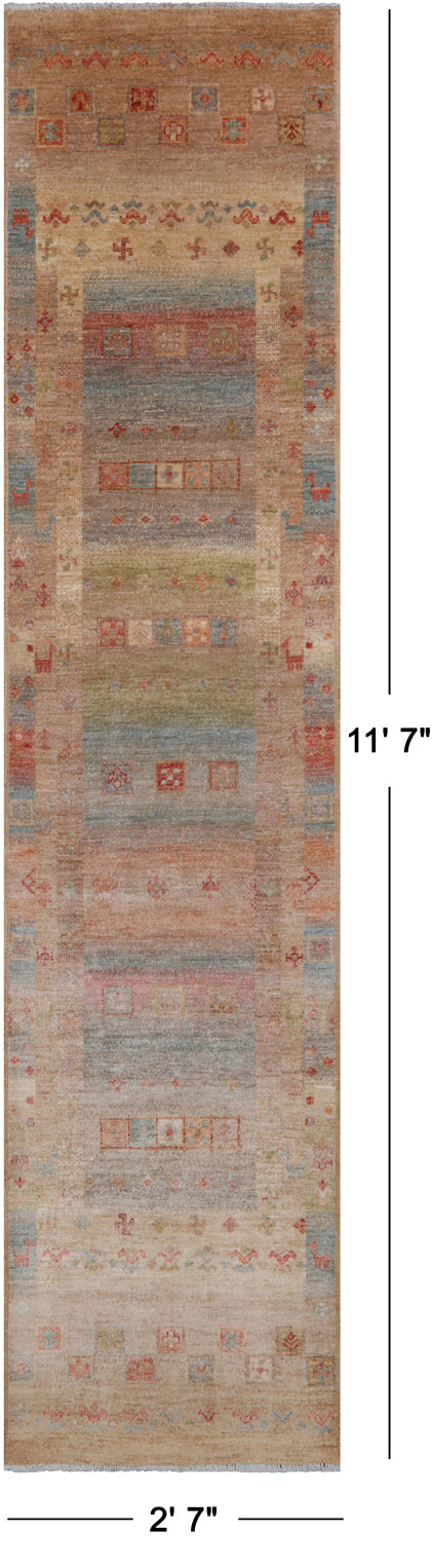 Tribal Persian Gabbeh Hand-Knotted Wool Runner Rug - 2' 7" X 11' 7"