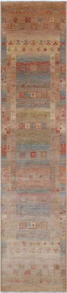 Tribal Persian Gabbeh Hand-Knotted Wool Runner Rug - 2' 7" X 11' 7"