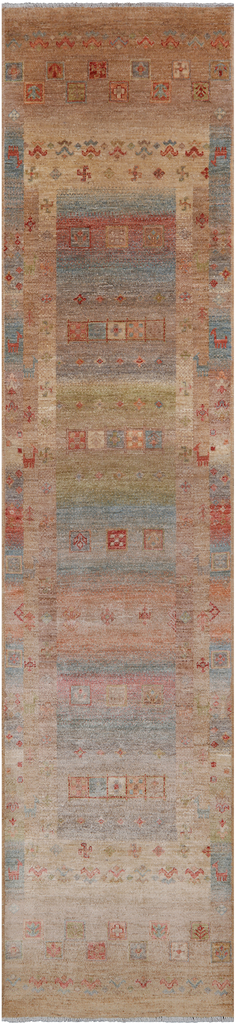 Tribal Persian Gabbeh Hand-Knotted Wool Runner Rug - 2' 7" X 11' 7"