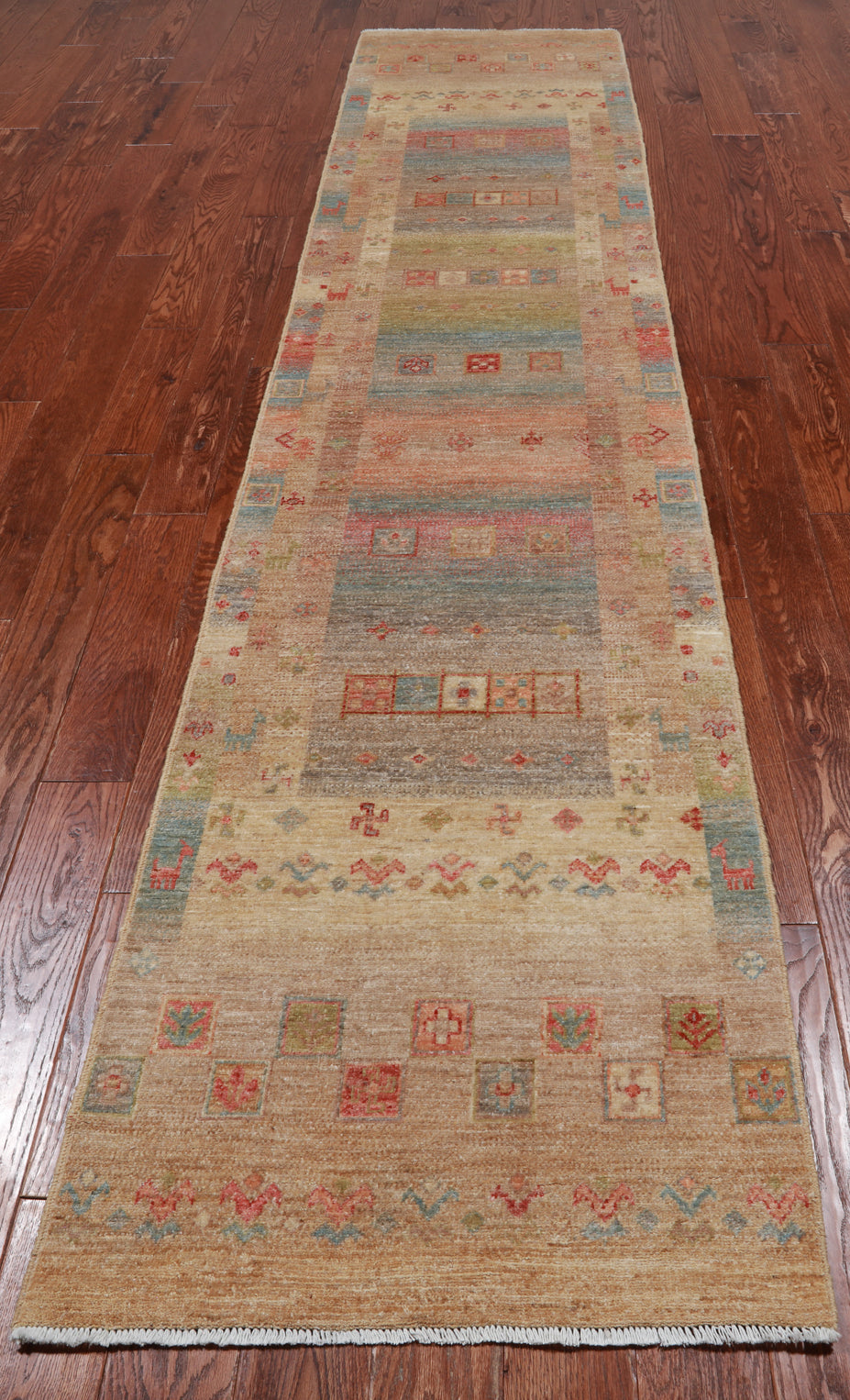 Tribal Persian Gabbeh Hand-Knotted Wool Runner Rug - 2' 7" X 11' 7"