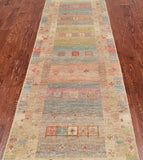 Tribal Persian Gabbeh Hand-Knotted Wool Runner Rug - 2' 7" X 11' 7"