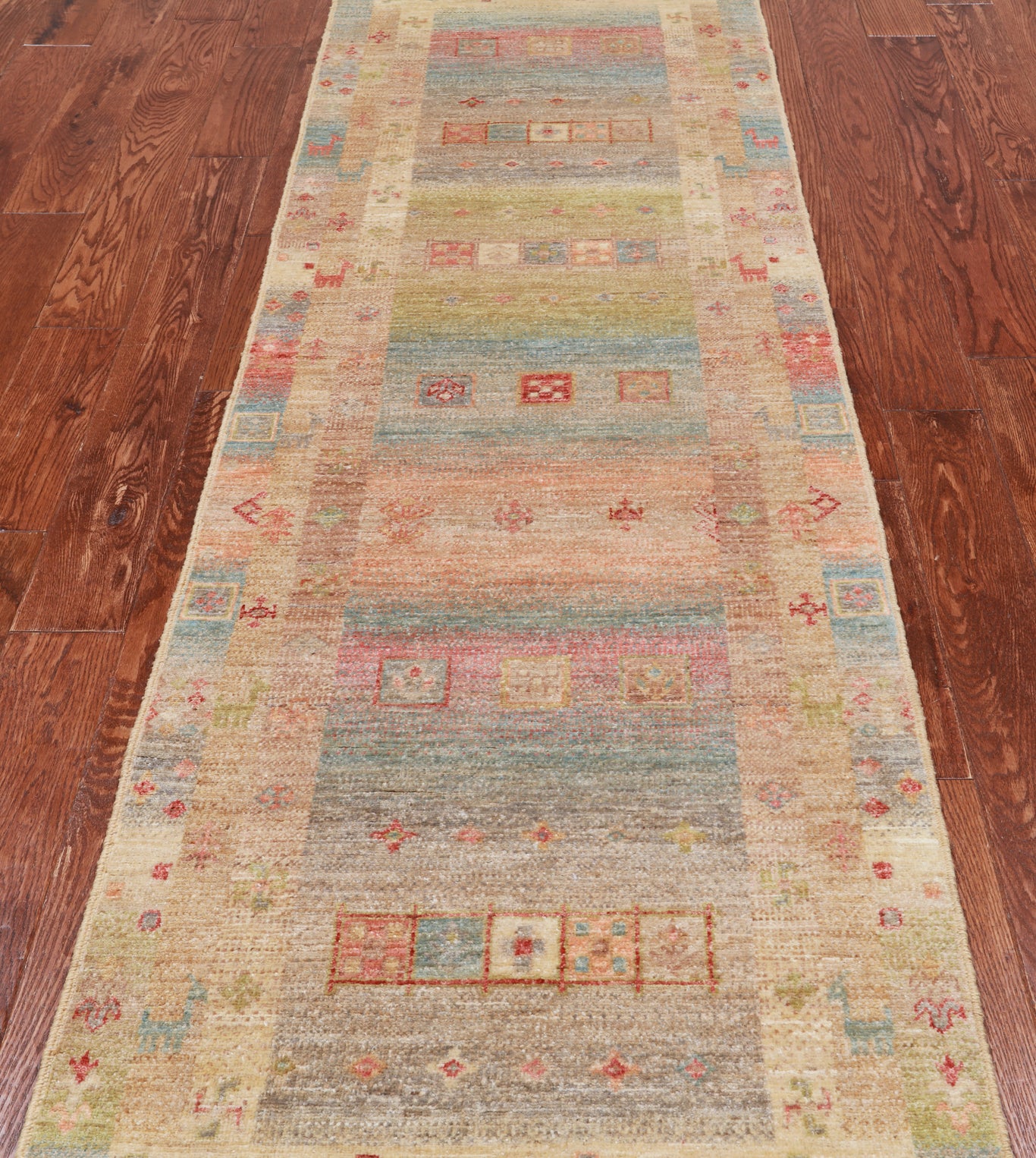 Tribal Persian Gabbeh Hand-Knotted Wool Runner Rug - 2' 7" X 11' 7"