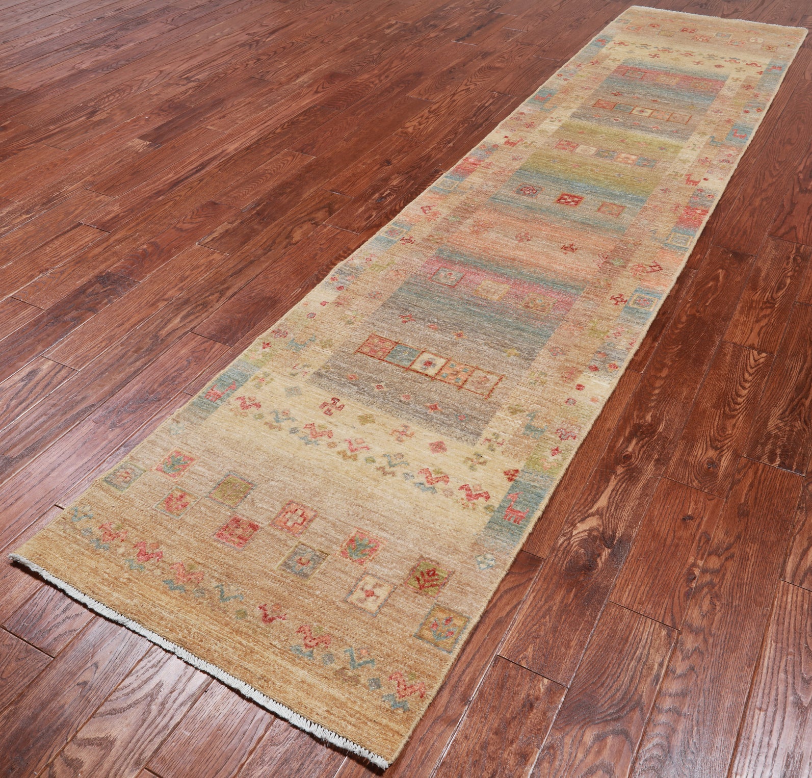 Tribal Persian Gabbeh Hand-Knotted Wool Runner Rug - 2' 7" X 11' 7"