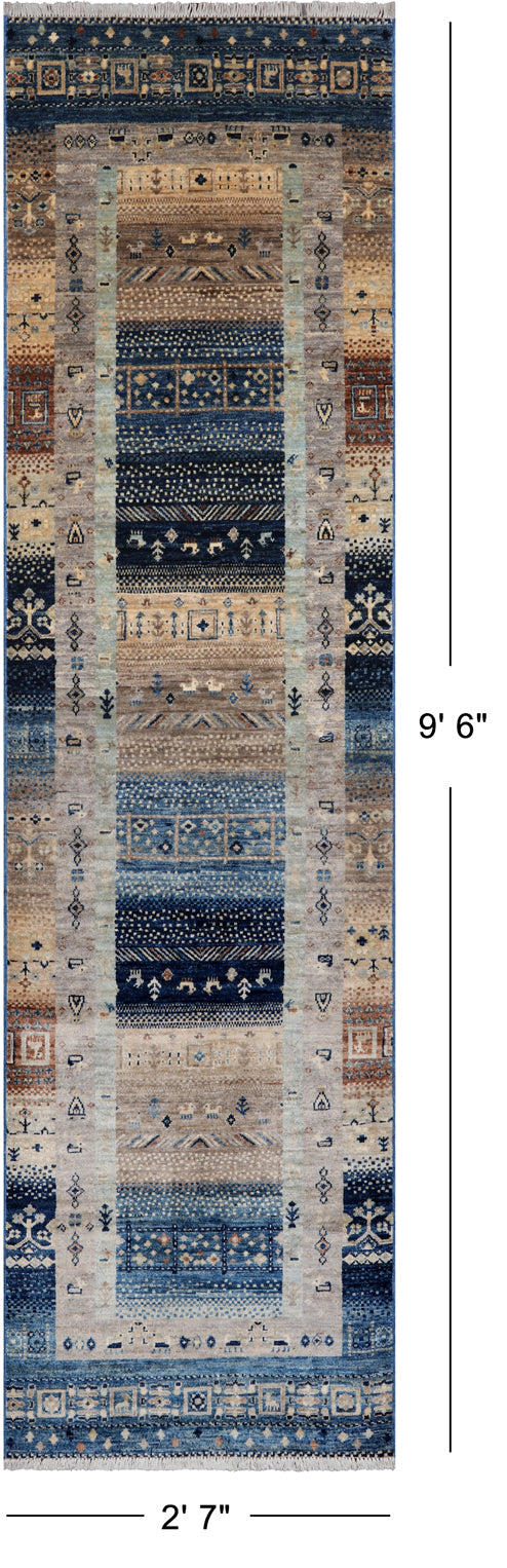 Tribal Persian Gabbeh Handmade Wool Runner Rug - 2' 7" X 9' 6"