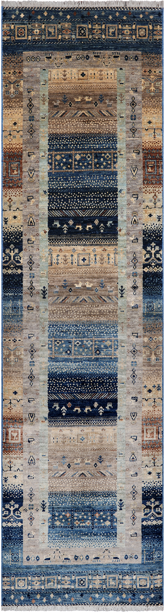 Tribal Persian Gabbeh Handmade Wool Runner Rug - 2' 7" X 9' 6"