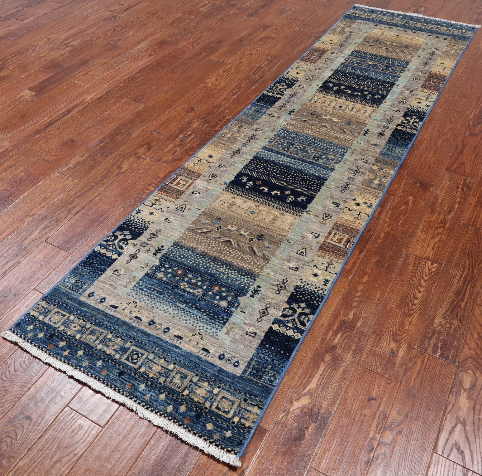 Tribal Persian Gabbeh Handmade Wool Runner Rug - 2' 7" X 9' 6"