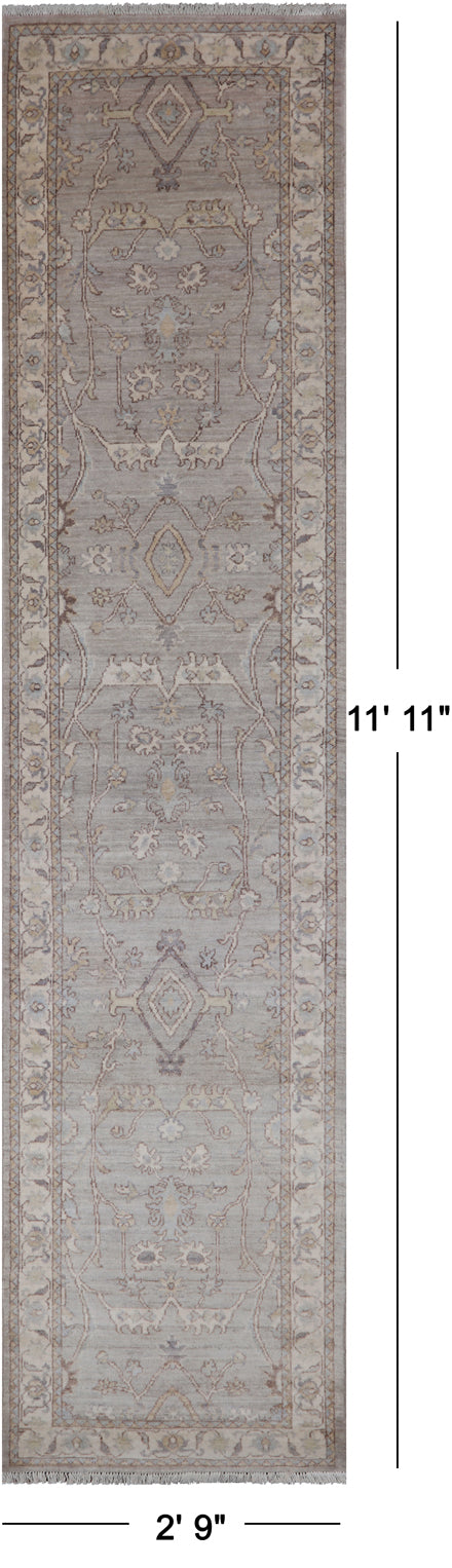 Silver Peshawar Washed Out Handmade Wool Runner Rug - 2' 9" X 11' 11"