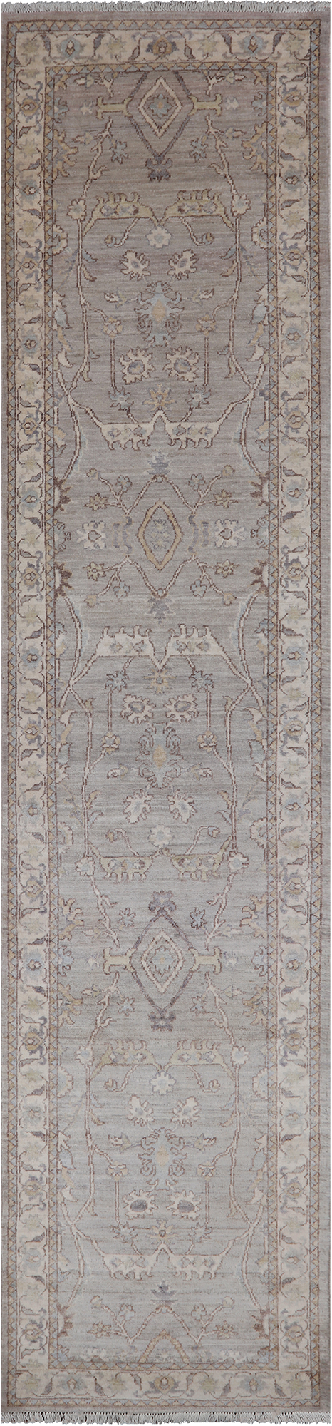 Silver Peshawar Washed Out Handmade Wool Runner Rug - 2' 9" X 11' 11"