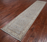 Silver Peshawar Washed Out Handmade Wool Runner Rug - 2' 9" X 11' 11"