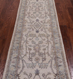 Ivory Peshawar Washed Out Hand Knotted Wool Runner Rug - 2' 7" X 7' 6"