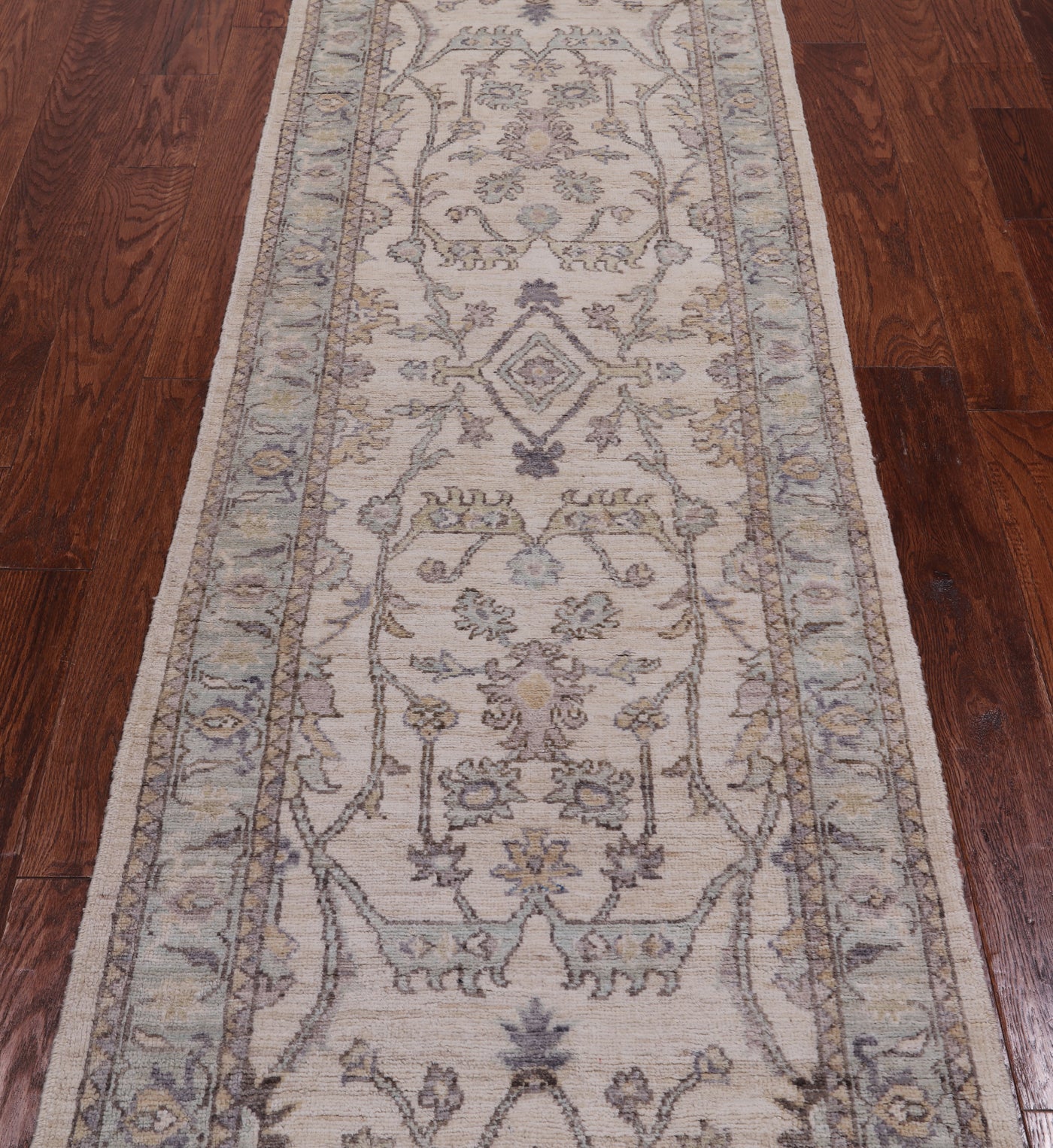 Ivory Peshawar Washed Out Hand Knotted Wool Runner Rug - 2' 7" X 7' 6"