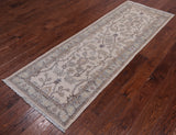 Ivory Peshawar Washed Out Hand Knotted Wool Runner Rug - 2' 7" X 7' 6"
