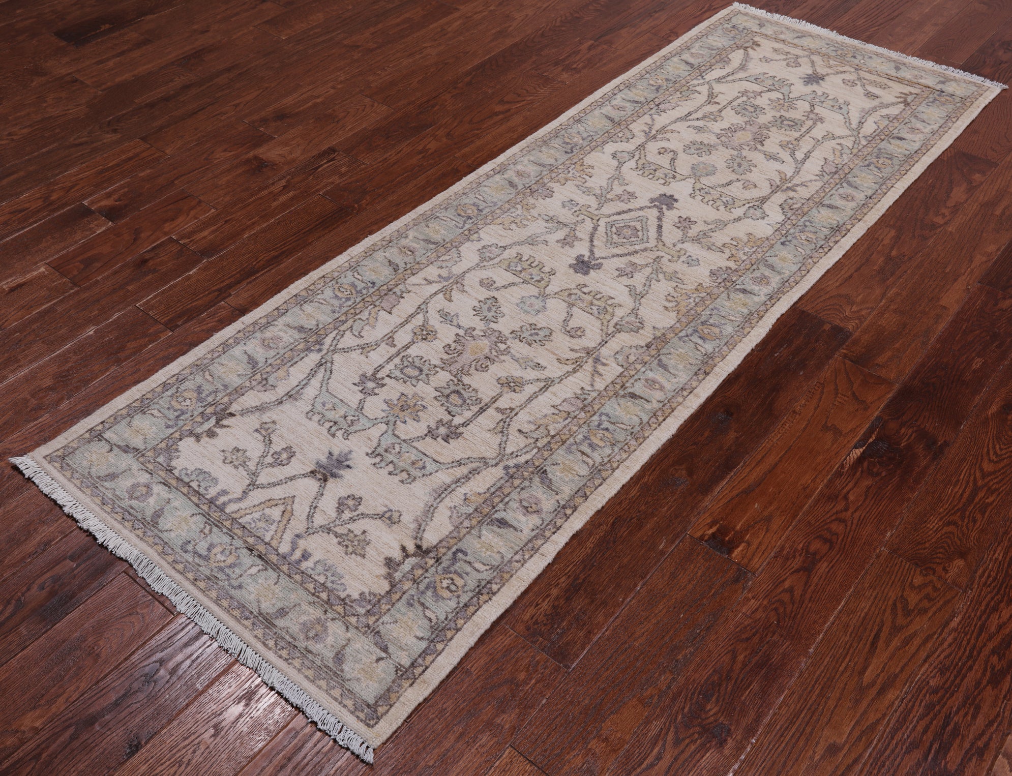 Ivory Peshawar Washed Out Hand Knotted Wool Runner Rug - 2' 7" X 7' 6"
