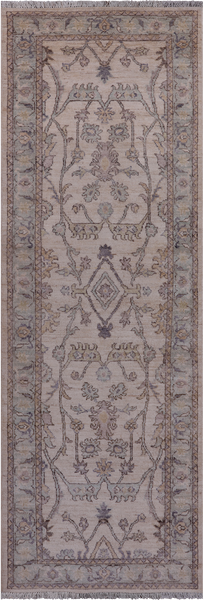 Ivory Peshawar Washed Out Hand Knotted Wool Runner Rug - 2' 7" X 7' 6"
