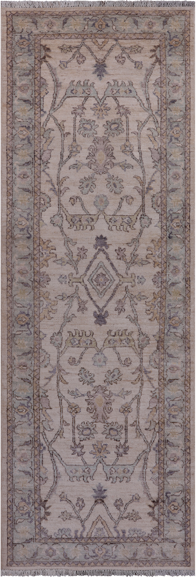 Ivory Peshawar Washed Out Hand Knotted Wool Runner Rug - 2' 7" X 7' 6"
