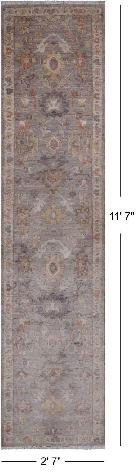 Grey Peshawar Washed Out Handmade Wool Runner Rug - 2' 7" X 11' 7"