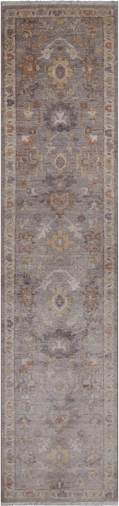 Grey Peshawar Washed Out Handmade Wool Runner Rug - 2' 7" X 11' 7"
