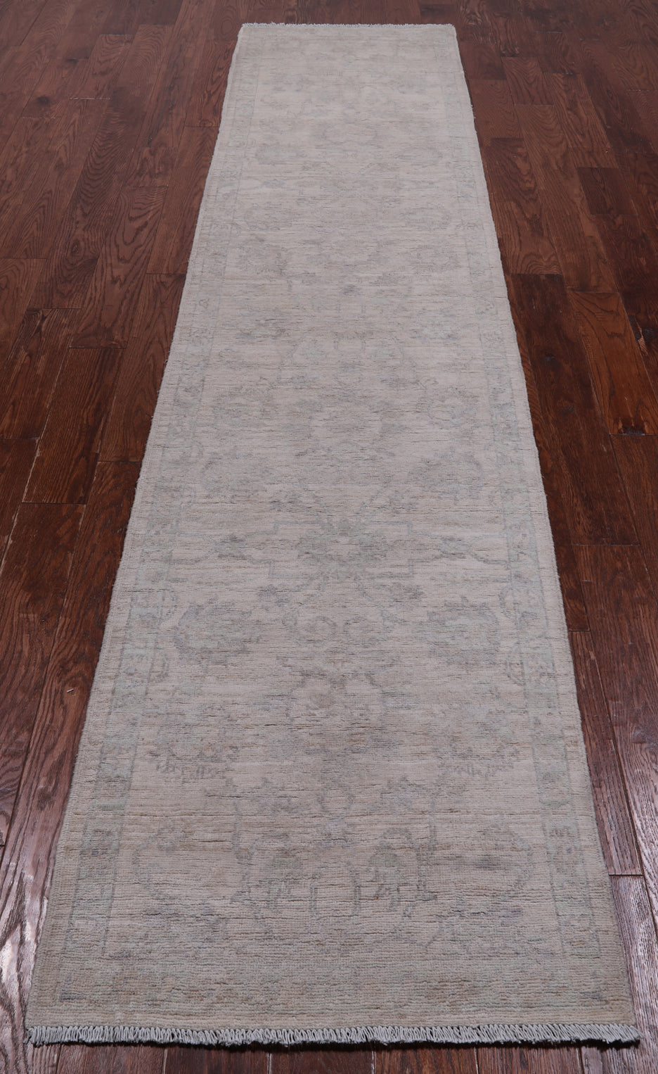 Ivory Peshawar Washed Out Hand-Knotted Wool Runner Rug - 2' 6" X 11' 2"