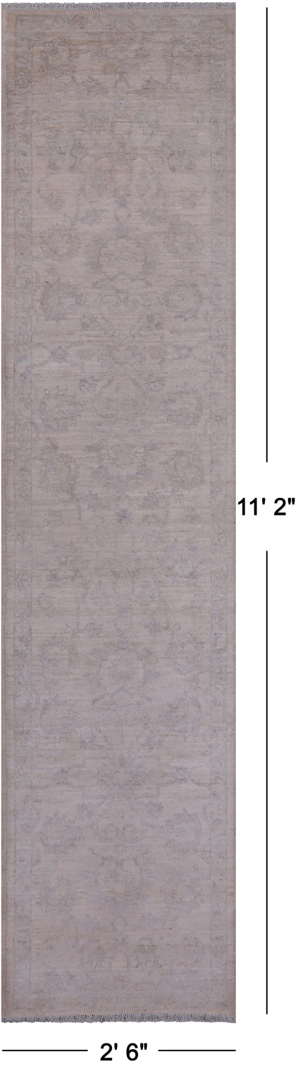 Ivory Peshawar Washed Out Hand-Knotted Wool Runner Rug - 2' 6" X 11' 2"