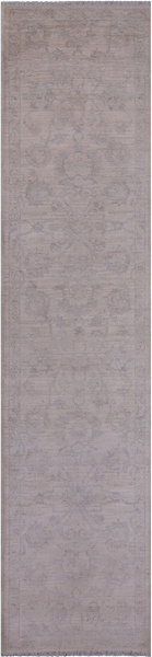 Ivory Peshawar Washed Out Hand-Knotted Wool Runner Rug - 2' 6" X 11' 2"
