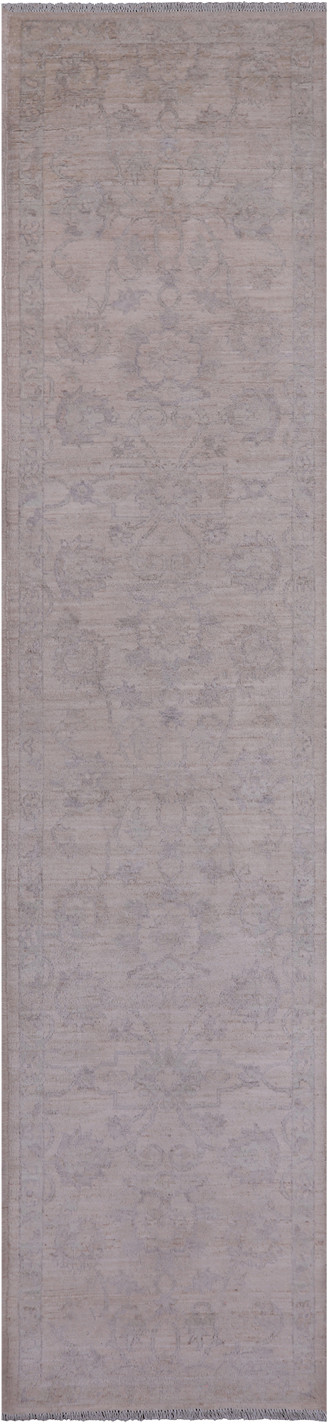 Ivory Peshawar Washed Out Hand-Knotted Wool Runner Rug - 2' 6" X 11' 2"