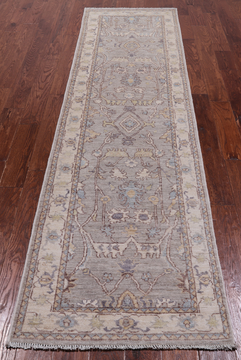 Grey Peshawar Washed Out Handmade Wool Runner Rug - 2' 7" X 9' 6"