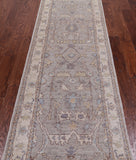 Grey Peshawar Washed Out Handmade Wool Runner Rug - 2' 7" X 9' 6"