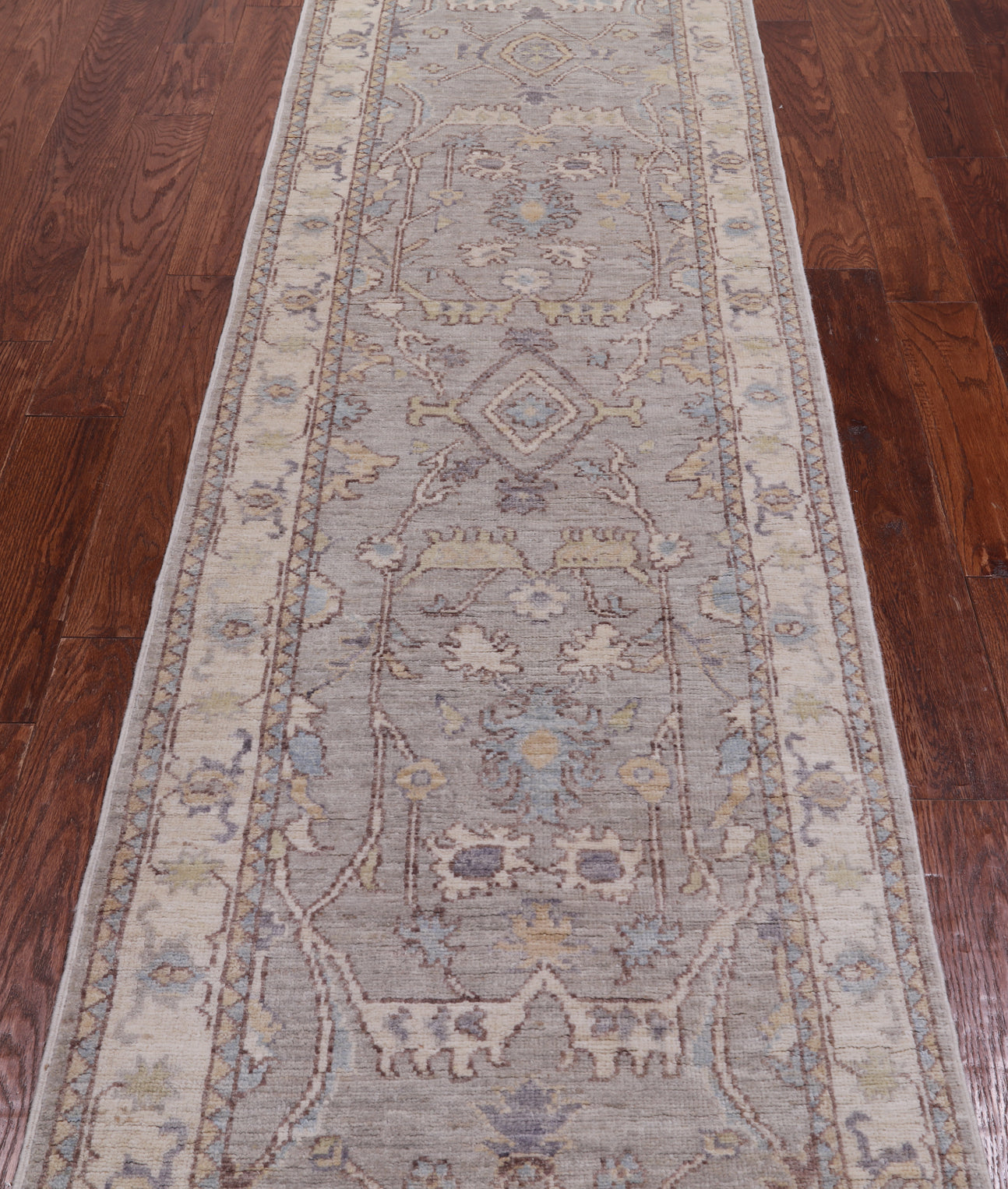 Grey Peshawar Washed Out Handmade Wool Runner Rug - 2' 7" X 9' 6"