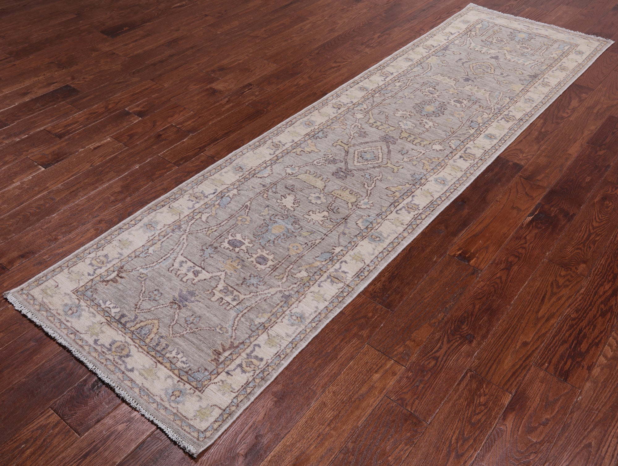 Grey Peshawar Washed Out Handmade Wool Runner Rug - 2' 7" X 9' 6"