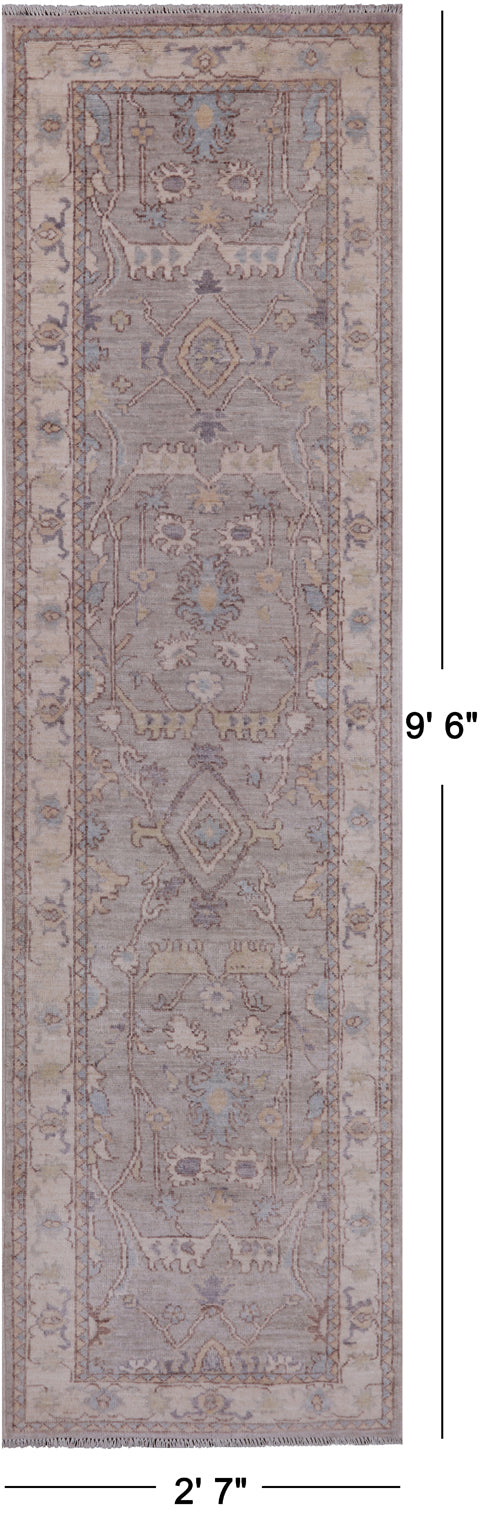Grey Peshawar Washed Out Handmade Wool Runner Rug - 2' 7" X 9' 6"