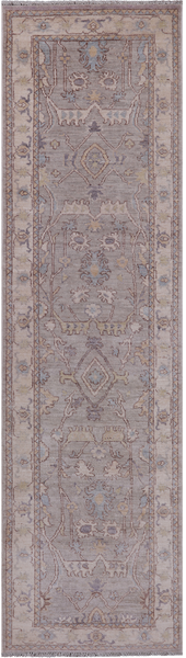 Grey Peshawar Washed Out Handmade Wool Runner Rug - 2' 7" X 9' 6"
