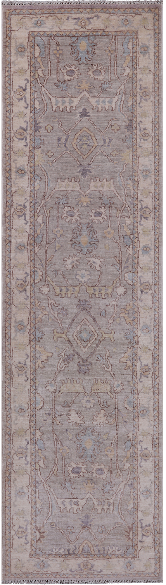 Grey Peshawar Washed Out Handmade Wool Runner Rug - 2' 7" X 9' 6"