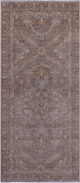 Grey Peshawar Washed Out Handmade Wool Runner Rug - 2' 6" X 5' 8"