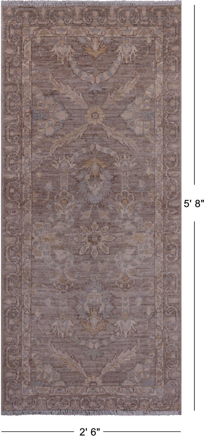 Grey Peshawar Washed Out Handmade Wool Runner Rug - 2' 6" X 5' 8"