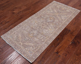 Grey Peshawar Washed Out Handmade Wool Runner Rug - 2' 6" X 5' 8"