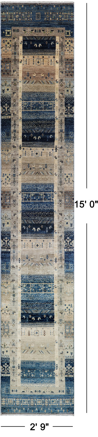 Tribal Persian Gabbeh Handmade Wool Runner Rug - 2' 9" X 15' 0"