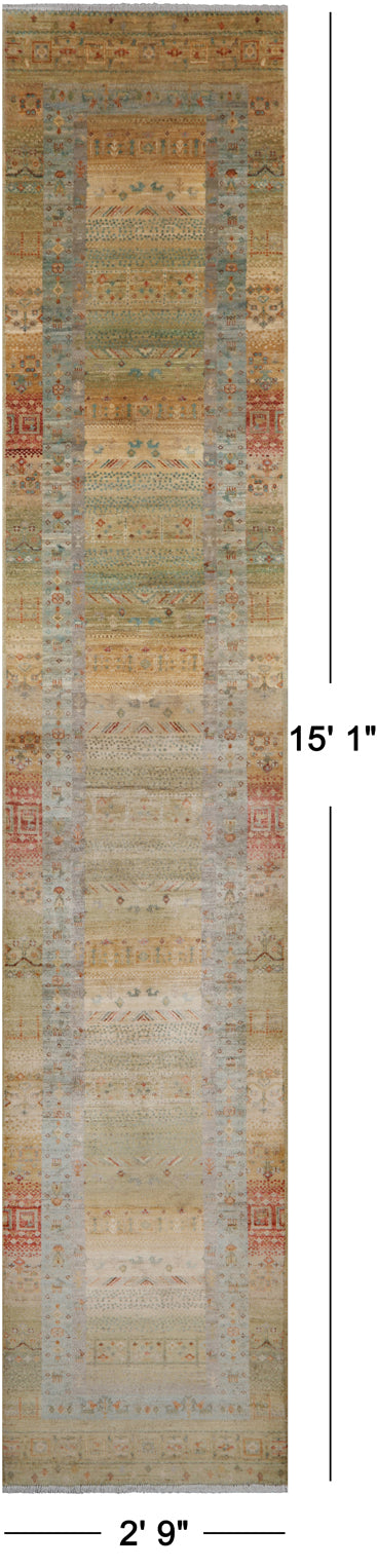 Tribal Persian Gabbeh Hand Knotted Wool Runner Rug - 2' 9" X 15' 1"
