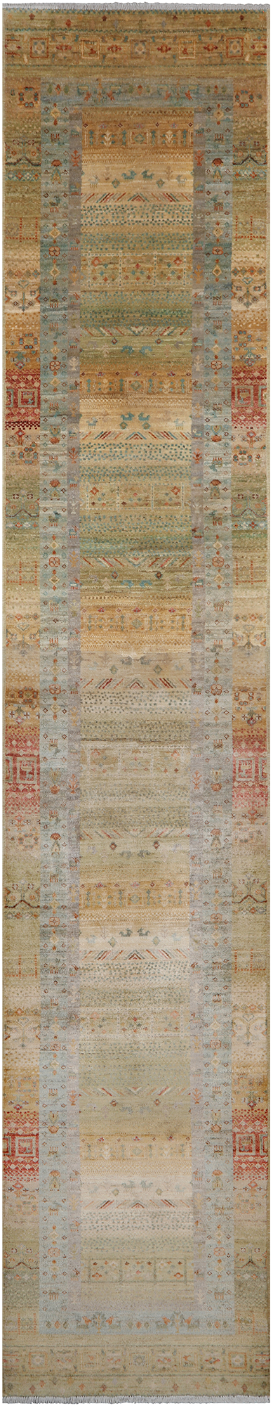 Tribal Persian Gabbeh Hand Knotted Wool Runner Rug - 2' 9" X 15' 1"