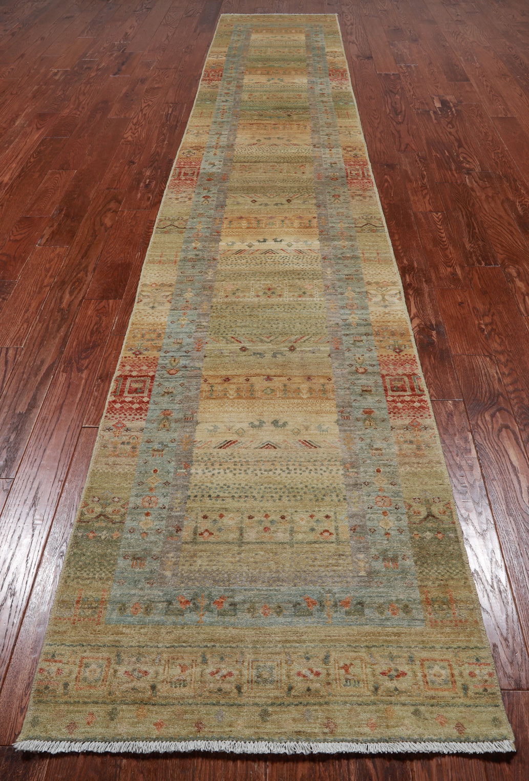 Tribal Persian Gabbeh Hand Knotted Wool Runner Rug - 2' 9" X 15' 1"