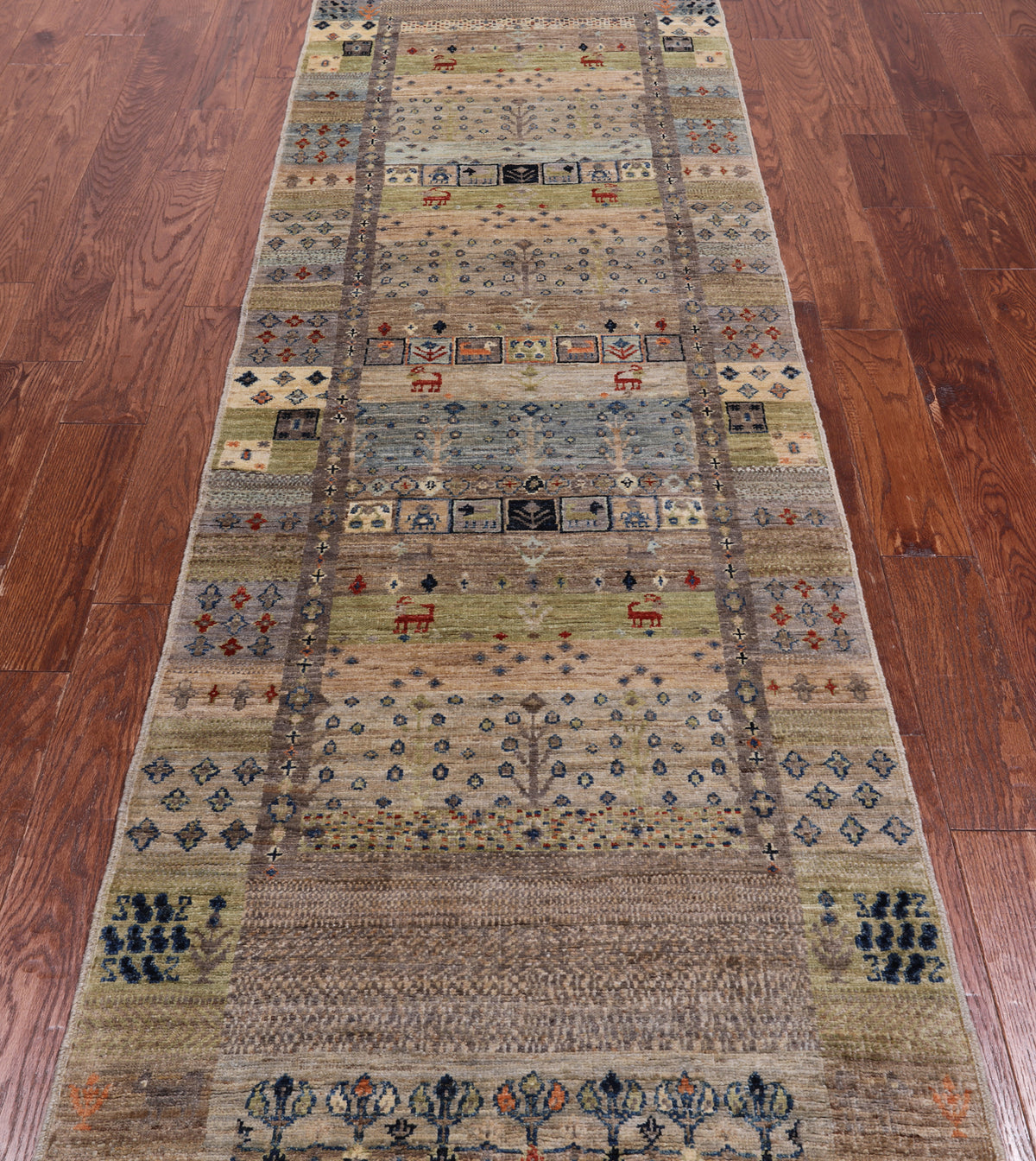 Tribal Persian Gabbeh Hand-Knotted Wool Runner Rug - 2' 10" X 12' 6"