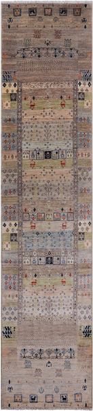 Tribal Persian Gabbeh Hand-Knotted Wool Runner Rug - 2' 10" X 12' 6"