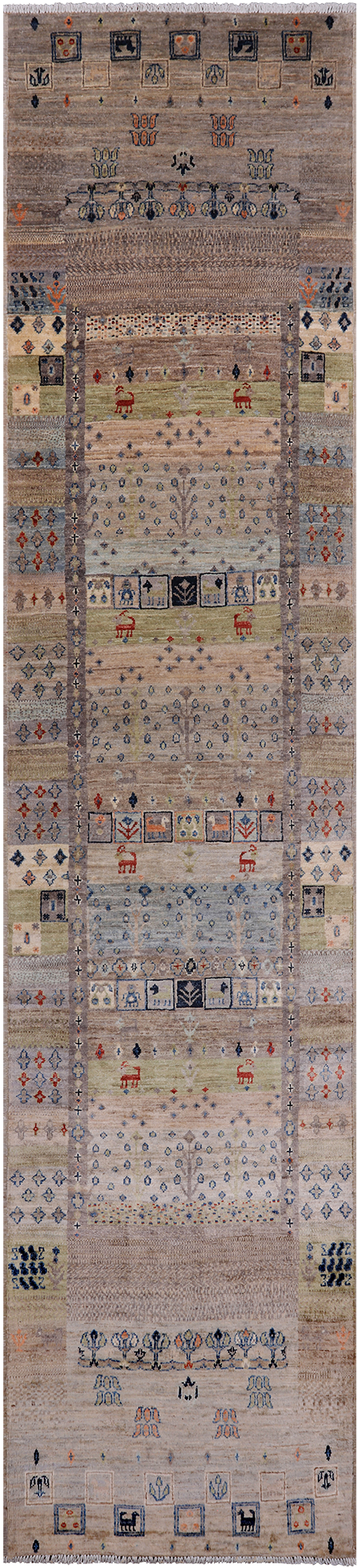 Tribal Persian Gabbeh Hand-Knotted Wool Runner Rug - 2' 10" X 12' 6"