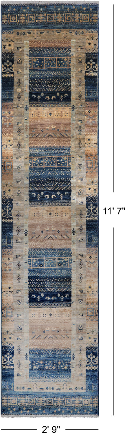Tribal Persian Gabbeh Handmade Wool Runner Rug - 2' 9" X 11' 7"