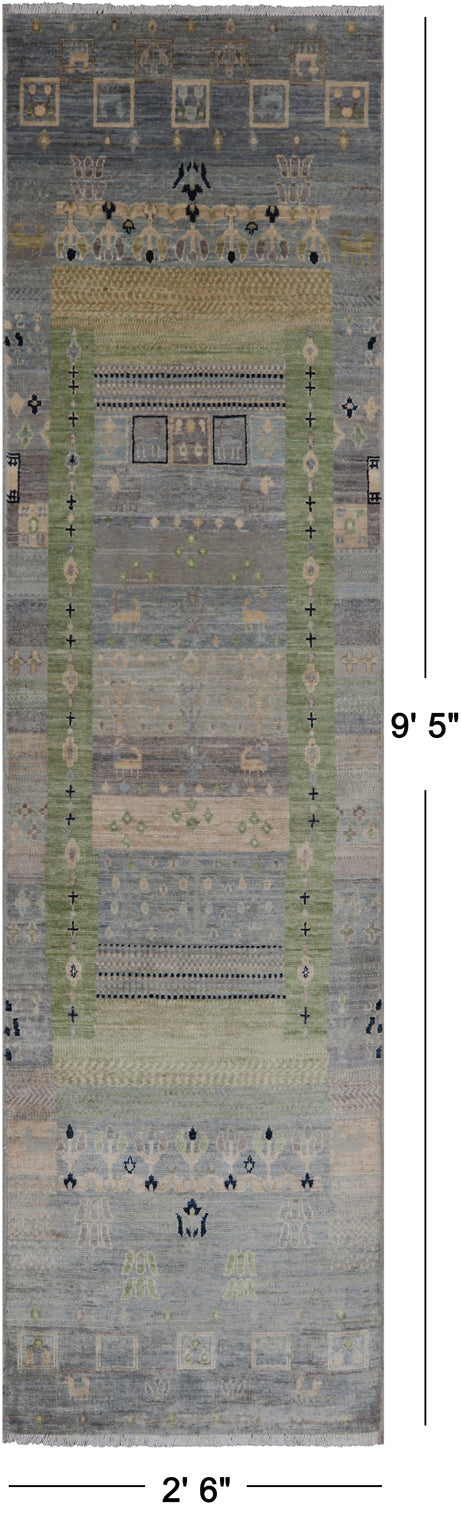 Tribal Persian Gabbeh Handmade Wool Runner Rug - 2' 6" X 9' 5"