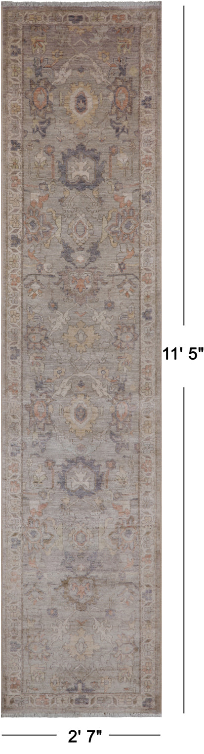 Silver Peshawar Washed Out Handmade Wool Runner Rug - 2' 7" X 11' 5"