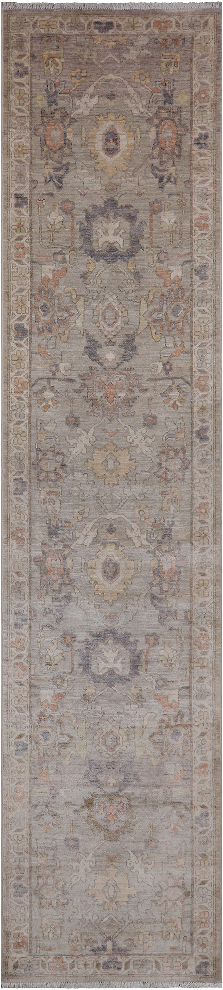 Silver Peshawar Washed Out Handmade Wool Runner Rug - 2' 7" X 11' 5"
